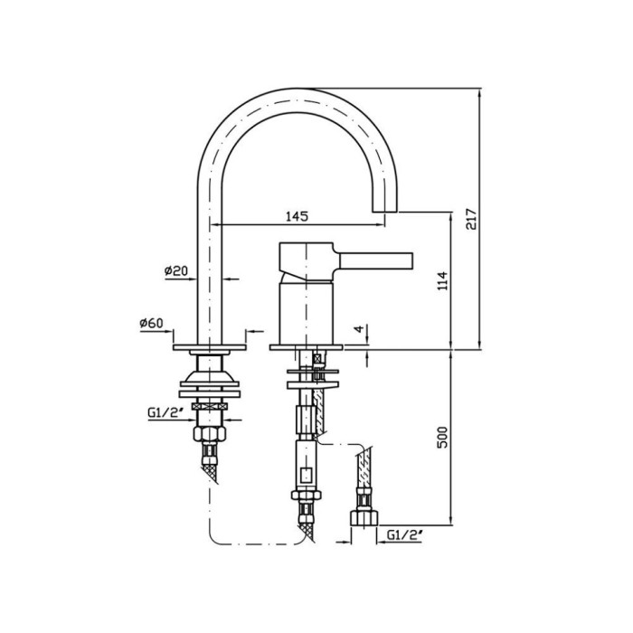 Zucchetti однорычажный смеситель для раковины на 2 отверстия, излив 145 мм, pan, хром арт. zp6224