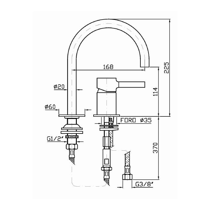 Zucchetti однорычажный смеситель для раковины на 2 отверстия, излив 145 мм, pan, хром арт. zp6224