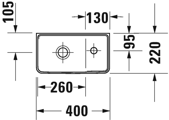 Duravit раковина прямоугольная 400 мм х 200 мм, без перелива, с отверстием под смеситель справа, d-neo, 0739400041 цвет: белый