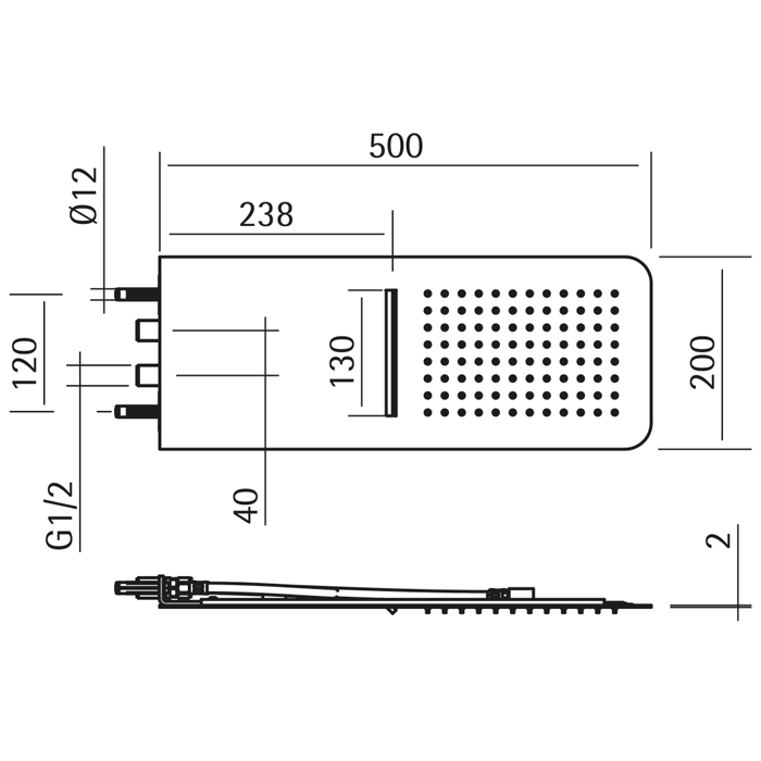 Cisal верхний душ настенный с каскадом 500х200 мм ds016400d1 xion, цвет: нержавеющая сталь