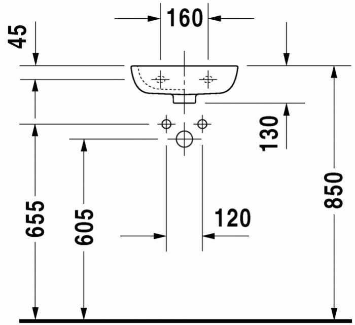 Duravit раковина подвесная с отверстием для смесителя слева, с переливом, d-code, 07053600092 цвет: белый
