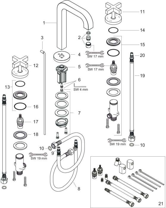 AXOR смеситель для раковины, на 3 отверстия, 170 со сливным гарнитуром, Citterio, шлифованная медь арт. 39133950