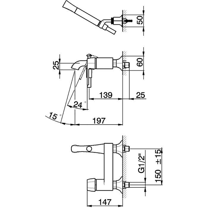 Cisal смеситель настенный для ванны и душа с ручной лейкой, держателем и шлангом ch0001246t cherie, цвет: хром