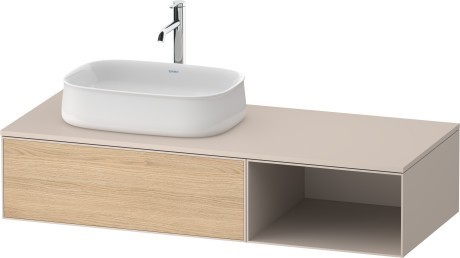Duravit тумба подвесная с вырезом под раковину слева 550 мм х 1300 мм х 281 мм, zencha, ze4818030830000 цвет: натуральный дуб/серо-коричневый суперматовый
