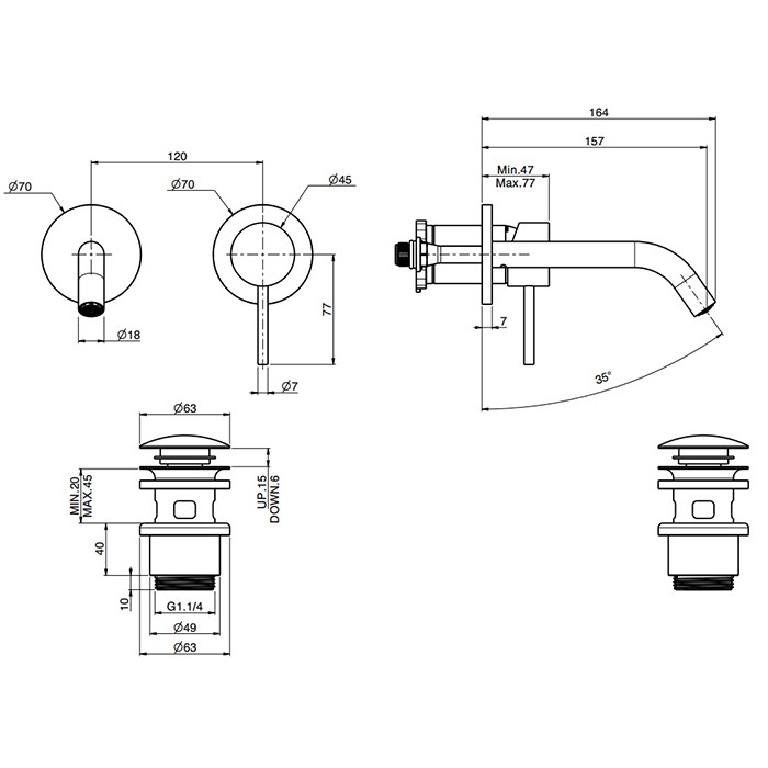 Fima Carlo Frattini cмеситель для раковины, встраиваемый, spillo steel, нержавеющая сталь арт. f3081wx8inox