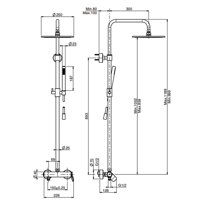Fima Carlo Frattini flo' душевая стойка, верхний душ 25см, смеситель flo, хром арт. f3805/2cr