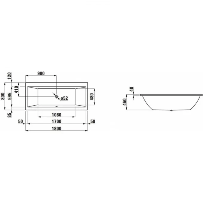 LAUFEN ванна 180х80 с гидромассажем, PRO - 2.3295.1.000.621.1