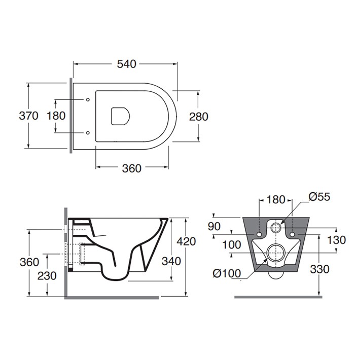 Azzurra унитаз подвесной 54х37х34см., безободковый, в комплекте с креплением, Azzurra, FMVKSPE00000CA цвет: carbone