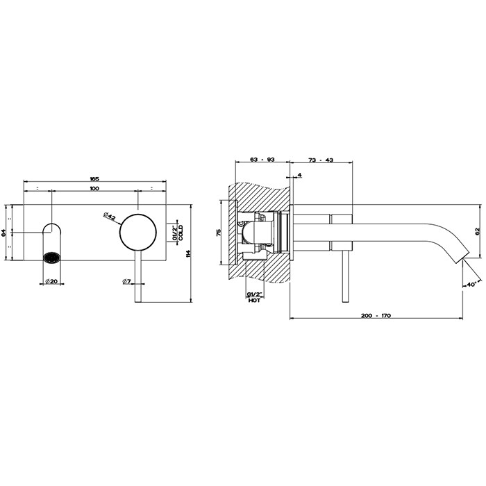 Gessi Встраиваемый смеситель с изливом 200-170мм, 316, 54090#707 цвет: brushed black metal pvd