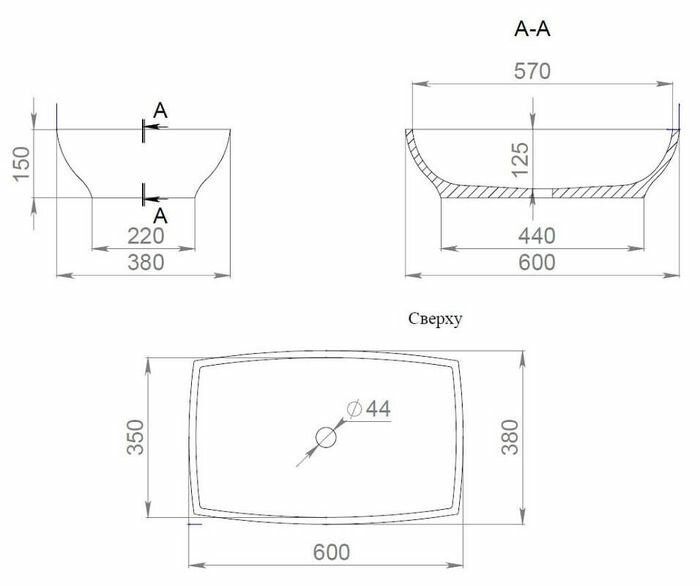 Salini раковина накладная 60x38, gloria, 1102204m цвет: матовый белый