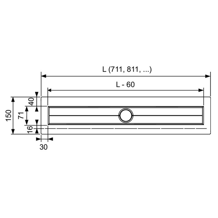 TECE комплект для установки душевого трапа 700 мм из нержавеющей стали, для пристенного монтажа, с лотком под плитку, drainline - 600701 600770 650004 660003 660005 660015