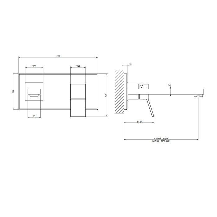 Gessi Смеситель для раковины, встраиваемый, однорычажный, с индивидуальной длиной излива (70-300мм), Rettangolo, 53084#299 цвет: black xl