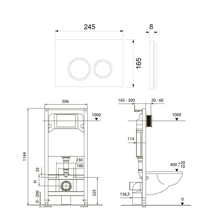 TECE комплект 4 в 1 застенный модуль, панель смыва с круглыми кнопками, хром глянцевый, spring - k955101
