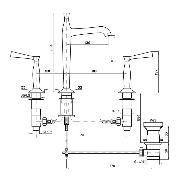 Zucchetti смеситель для раковины, на 3 отв., высокий, ручка: рычаг, bellagio, золото арт. zb2426.c40