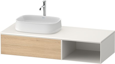 Duravit тумба подвесная с вырезом под раковину слева 550 мм х 1300 мм х 281 мм, zencha, ze4818030840000 цвет: натуральный дуб/белый суперматовый