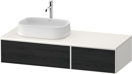 Duravit тумба подвесная с вырезом под раковину слева 550 мм х 1300 мм х 281 мм, zencha, ze4816016840000 цвет: чёрный дуб/белый суперматовый