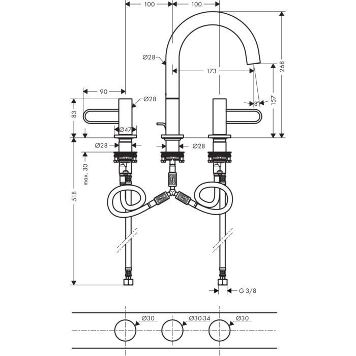 AXOR смеситель для раковины, Uno, шлифованная медь арт. 38054950