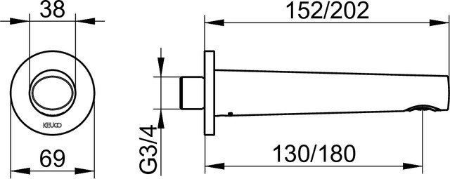 Keuco излив для ванны 202 мм, edition 400, хром арт. 51545 010001