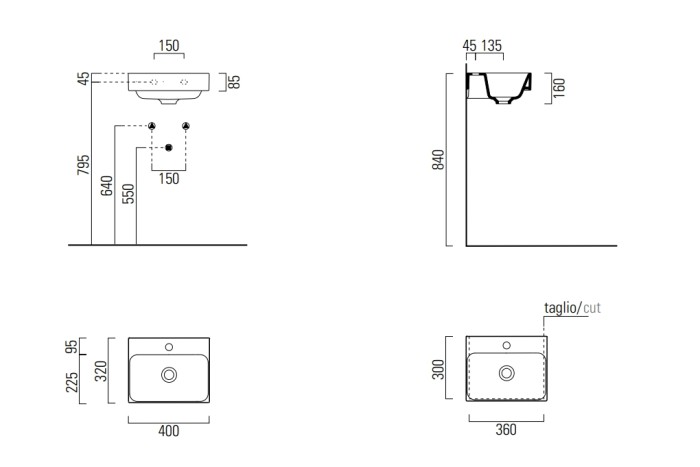 GSI NUBES Раковина подвесная или настольная 320 мм х 400 мм, с антибактериальным грязеотталкивающим покрытием Extraglaze®, с переливом, с площадкой без отверстия для смесителя, держатель полотенец не в комплекте поставки, цвет белый глянцевый