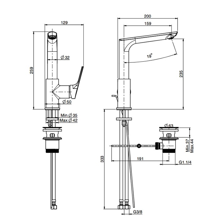 Fima Carlo Frattini cмеситель для раковины, на 1 отв., с донным клапаном, serie 4, хром арт. f3781fncr.2