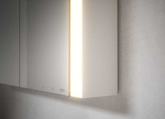 Keuco шкаф с подсветкой и подогревом для настенного монтажа 127 мм х 1000 мм х 710 мм, с 2 поворотными дверцами, somaris, белый матовый арт. 14503 512101