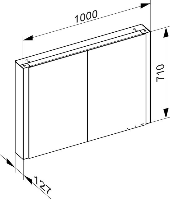 Keuco шкаф с подсветкой и подогревом для настенного монтажа 127 мм х 1000 мм х 710 мм, с 2 поворотными дверцами, somaris, белый матовый арт. 14503 512101
