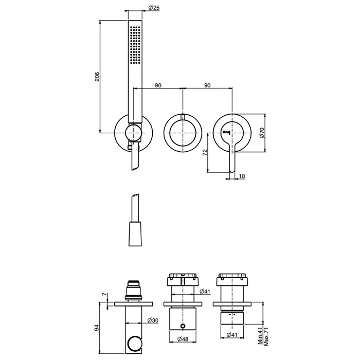 Fima Carlo Frattini смеситель для душа, встраиваемый, с ручным душем, 2 источника, snap, черный арт. f3129wx8ns