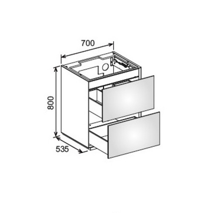 Keuco напольная тумба под умывальник, 700х 800х535 мм 2 ящика фасад дуб, edition lignatur, арт. 33340 700013