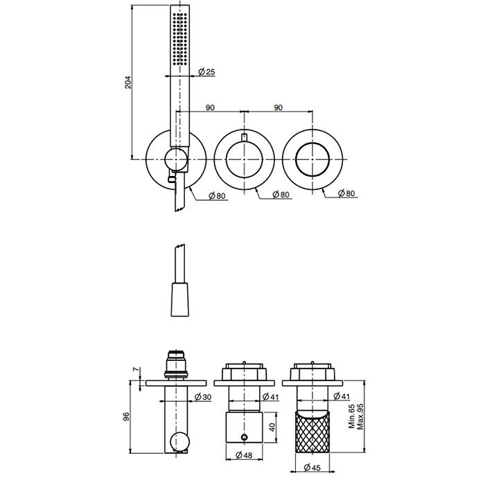 Fima Carlo Frattini смеситель для душа, встраиваемый, на 2 источника, с ручным душем, spillo tech, черный арт. f3049twx8xns