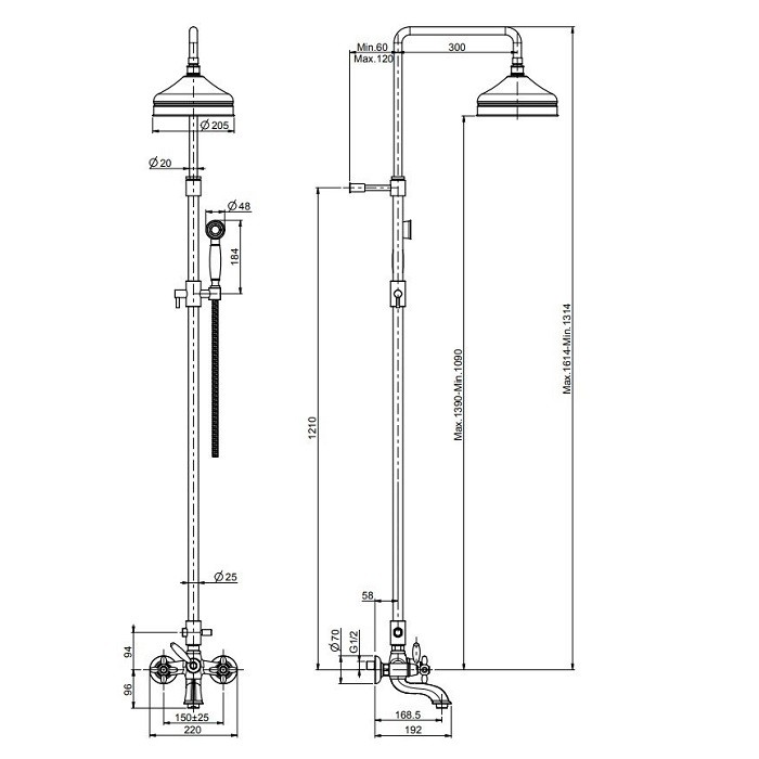 Fima Carlo Frattini душевая стойка, в ком-те: смеситель, стойка, шланг, ручной душ, верхняя лейка olivia, золото арт. f5004/2or