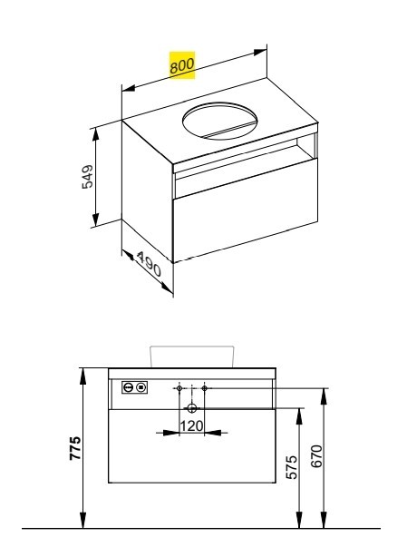 Keuco тумба под раковину с освещением 490 мм х 800 мм х 549 мм, с 1 выдвижным ящиком, с сифоном, кашемир/кашемир, stageline, кашемир арт. 32863 180100