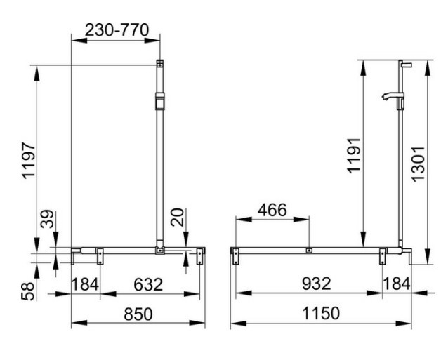 Keuco поручень вдоль стены справа или слева 1150 мм, со штангой для душа, axess, хром арт. 35015 010202