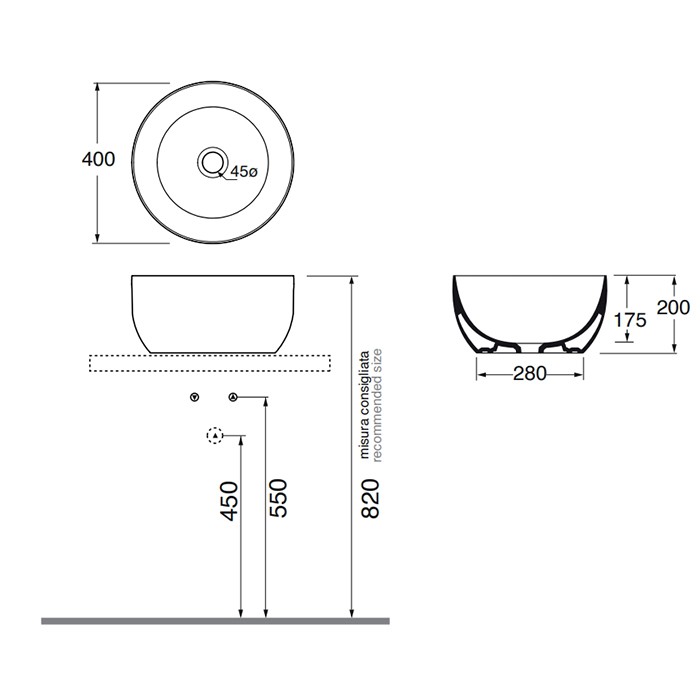 Azzurra раковина чаша 40х40х20см., без отв., Azzurra, ELLA040200C0TO*0 цвет: tortora