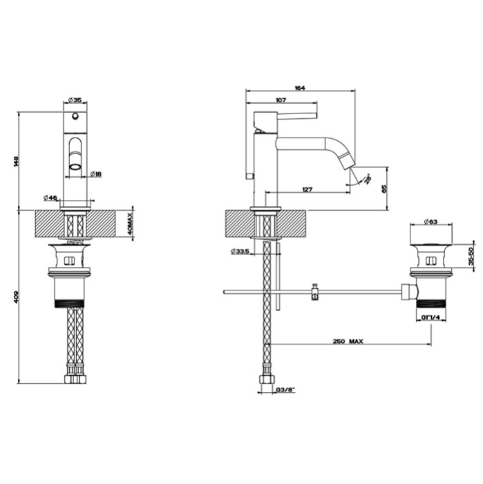 Gessi Смеситель для раковины, на 1 отв, с донным клапаном, Emporio Via tortona, 18601#299 цвет: black xl