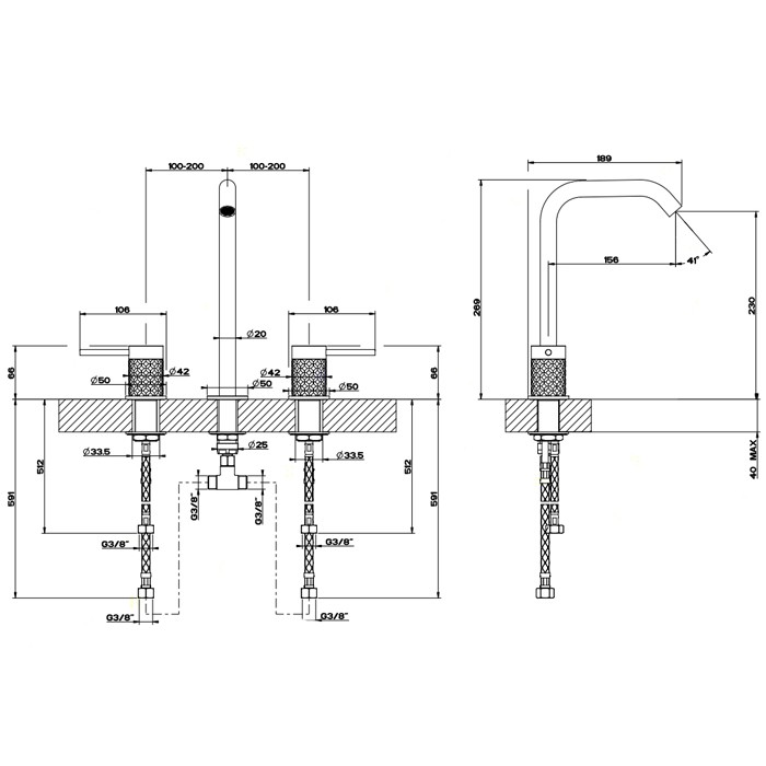 Gessi Смеситель для раковины на 3 отверстия, без донного клапана, Intreccio, 54111#239 цвет: шлифованная сталь