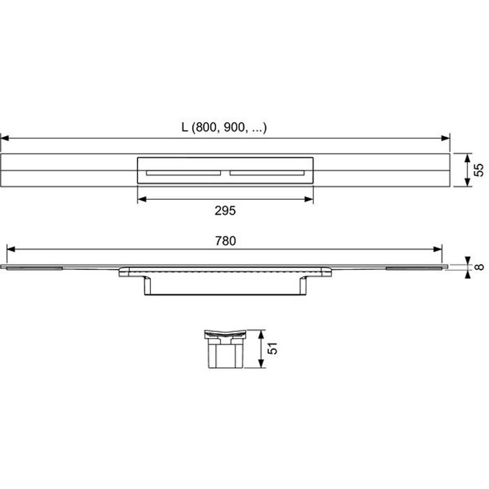 TECE комплект душевого трапа 900/55 мм., нержавеющая сталь, - 670910 673002 674000 660001
