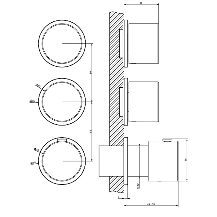 Gessi Смеситель для душа, встраиваемый, термостатический, с переключателем на 2 положения, вет: Black Metal PVD, Habito, 63434#706 цвет: black metal pvd