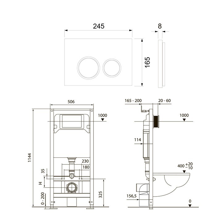 TECE комплект 4 в 1 застенный модуль, панель смыва с круглыми кнопками, черный матовый, spring - k955102