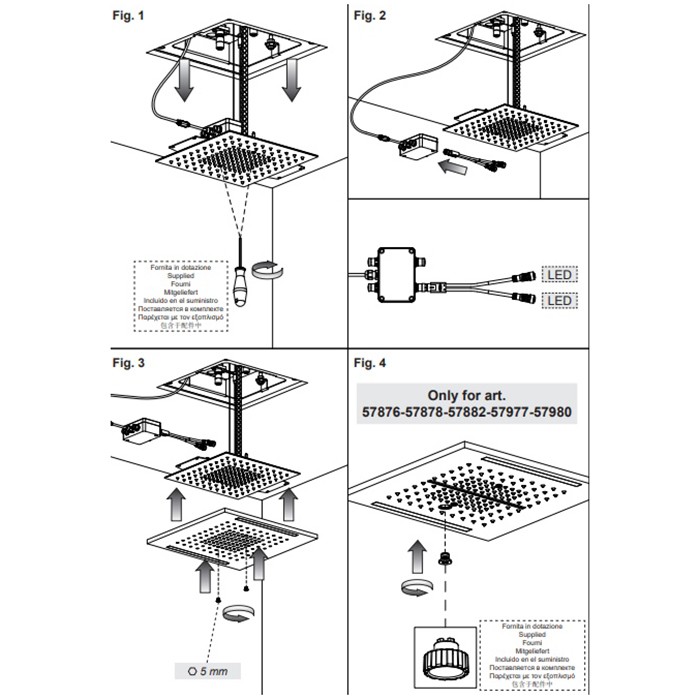 Gessi Верхний душ 50х50cм, 3 режима, хромотерапия, Colour, 57977#246 цвет: золото