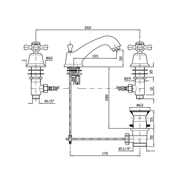 Zucchetti смеситель для раковины на 3 отверстия, delfi, хром арт. z46242.8008