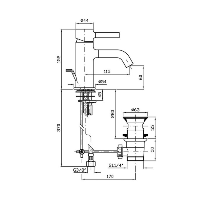Zucchetti однорычажный смеситель для раковины на 1 отверстие с донным клапаном, pan, хром арт. zp6211