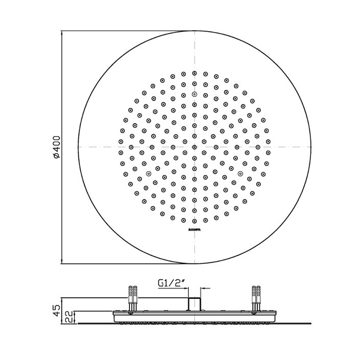 Zucchetti верхний душ d40см, встраиваемый в потолок, helm, brushed total black pvd арт. z94164.xp81