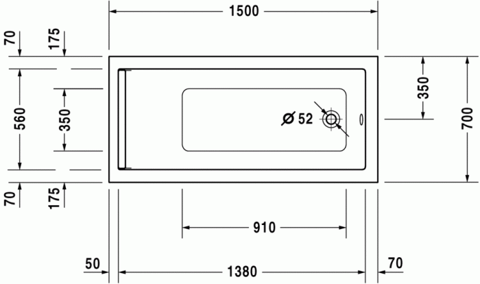 Duravit акриловая ванна 1500 х 700 c одним наклоном для спины, starck, 700331000000000 цвет: белый