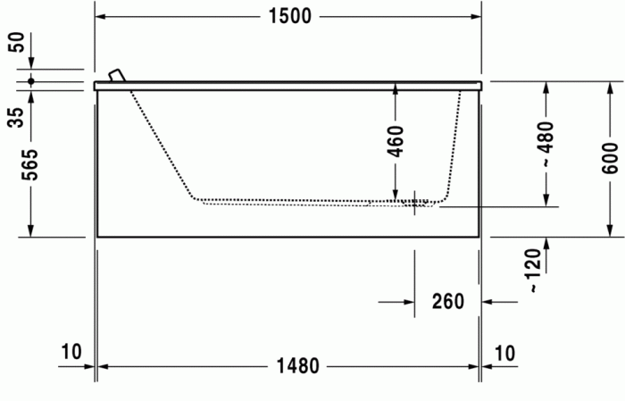 Duravit акриловая ванна 1500 х 700 c одним наклоном для спины, starck, 700331000000000 цвет: белый