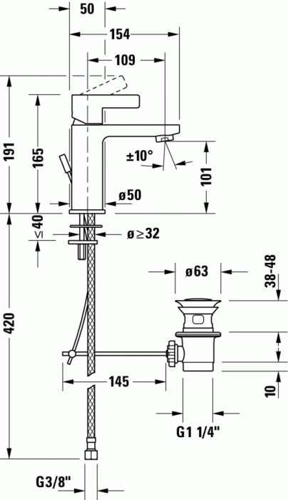 Duravit cмеситель однорычажный для раковины m ecostart, d-neo, de1021002010 цвет: хром