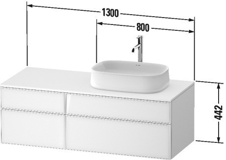 Duravit тумба подвесная с вырезом под раковину справа 550 мм х 1300 мм х 442 мм, zencha, ze4827063830000 цвет: чёрное стекло/серо-коричневый суперматовый