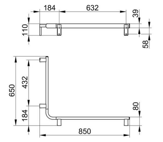 Keuco поручень вдоль стены для установки справа и слева 850 мм х 650 мм, со штангой для душа, axess, хром арт. 35011 016801
