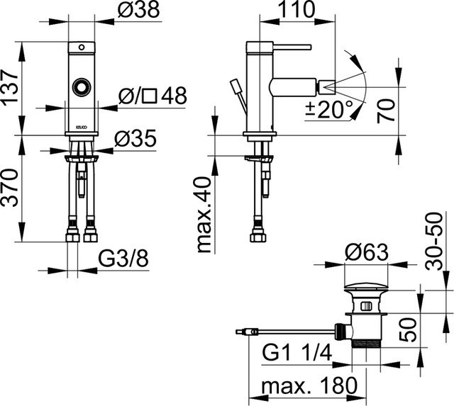 Keuco смеситель однорычажный для биде с донным клапаном, ixmo, черный матовый арт. 59509 372000