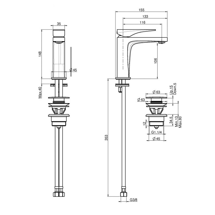Fima Carlo Frattini смеситель для раковины, 1 отв., zeta, хром арт. f3961ncr.1