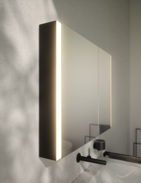 Keuco шкаф с подсветкой и подогревом для настенного монтажа 127 мм х 1000 мм х 710 мм, с 2 поворотными дверцами, somaris, черный матовый арт. 14503 372101